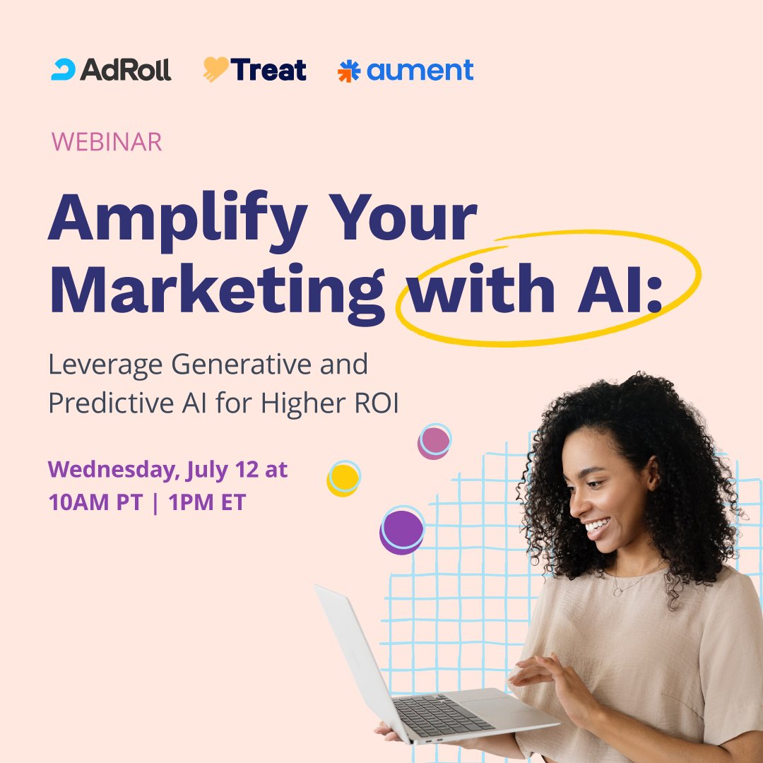 AdRoll (@adroll) on Twitter photo 👀 Looking to up your #marketing game?
Join our webinar on the power of #AI for insights from industry leaders at AdRoll, <a href="/TryTreat/">Treat | AI Generated DTC Creative</a>, and Aument! Mark your calendar for July 12th at 10am PT/1pm ET.
Register: bit.ly/3NNm9ka 👀 Looking to up your #marketing game?
Join our webinar on the power of #AI for insights from industry leaders at AdRoll, <a href="/TryTreat/">Treat | AI Generated DTC Creative</a>, and Aument! Mark your calendar for July 12th at 10am PT/1pm ET.
Register: bit.ly/3NNm9ka