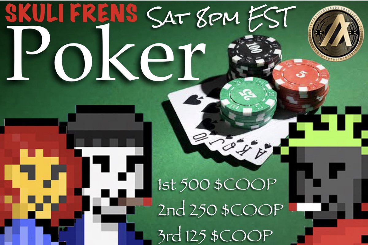 AlgorandPoker's tweet photo. ๐จALGORAND POKER
Do you own a @SkuliFrens?
@LivingInBahstin
Hosting holders poker tonight!
850 $COOP in prizes
Discord ๐๐ป
https://t.co/5o7VB6RMeW
Buy #Skuliโs
https://t.co/CMfVLAiiO3 https://t.co/PhhNjXbeDT