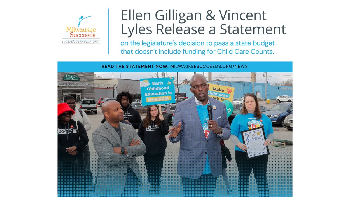 'We are deeply disappointed by the legislature’s decision to pass a 2023-25 state budget that doesn’t include state funding for the proven, effective Child Care Counts program.' Read Ellen and Vincent's full statement: milwaukeesucceeds.org/news/statement… #wibudget #ECEMatters