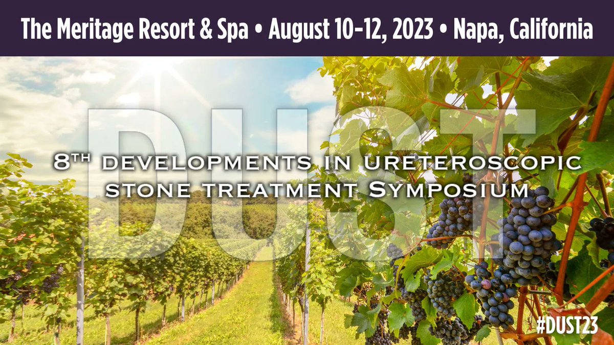Register today for #DUST23! Entering its 8th year, DUST continues to lead the cutting edge in ureteroscopic stone treatment. Don't miss out! Secure your spot today and join us in beautiful Napa, CA on August 10-12.

Register here: buff.ly/3mGCeNy #DUSTCME 

@PeePeeDoctor