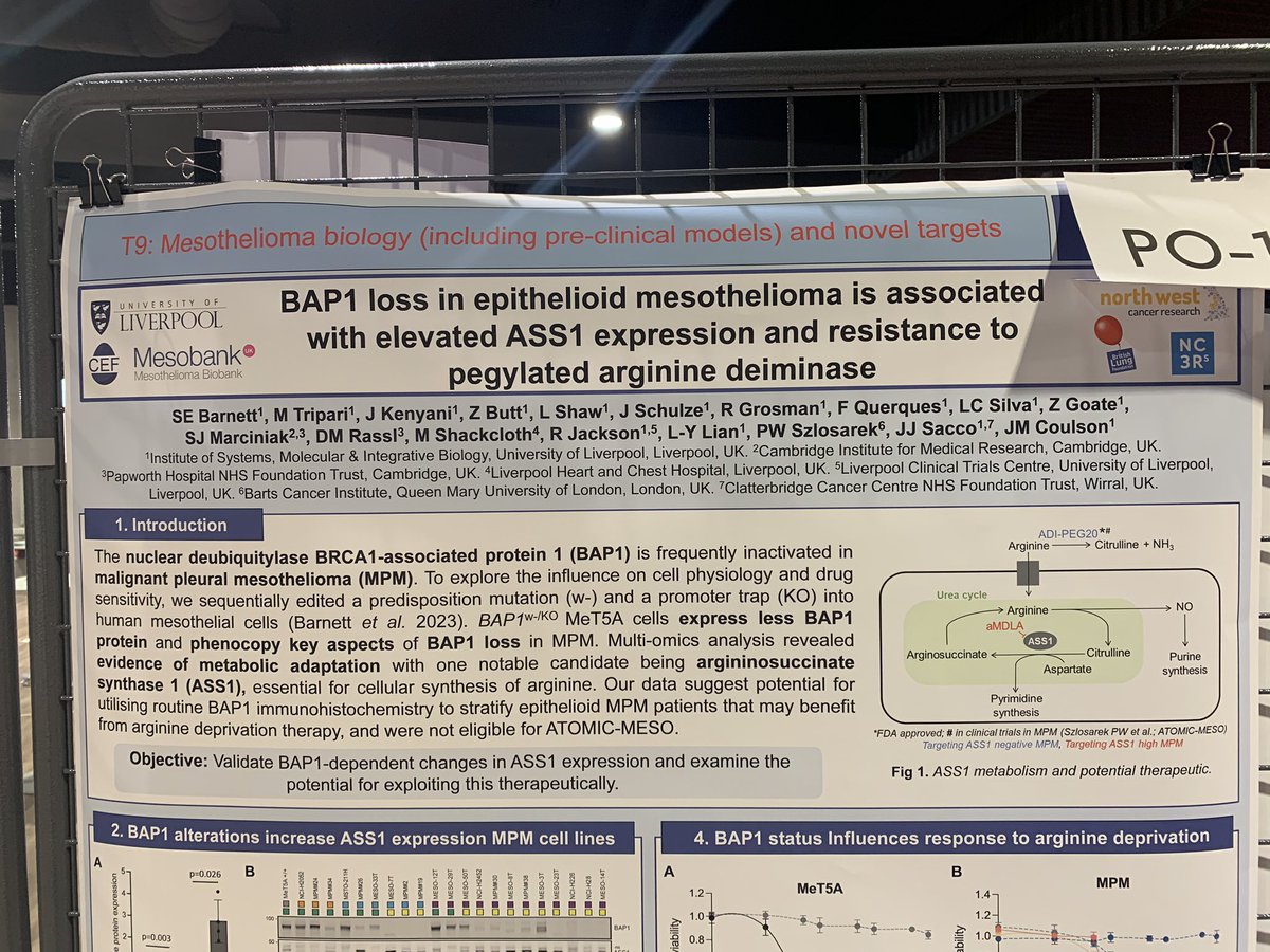 We set up @MesobanK in 2014 to collect biospecimens to facilitate mesothelioma research with funding from @lunguk and @victordahdaleh. Great to see the research lifecycle completing, with work being presented and published by #coulsonlab @LivUni Thanks to all patients.