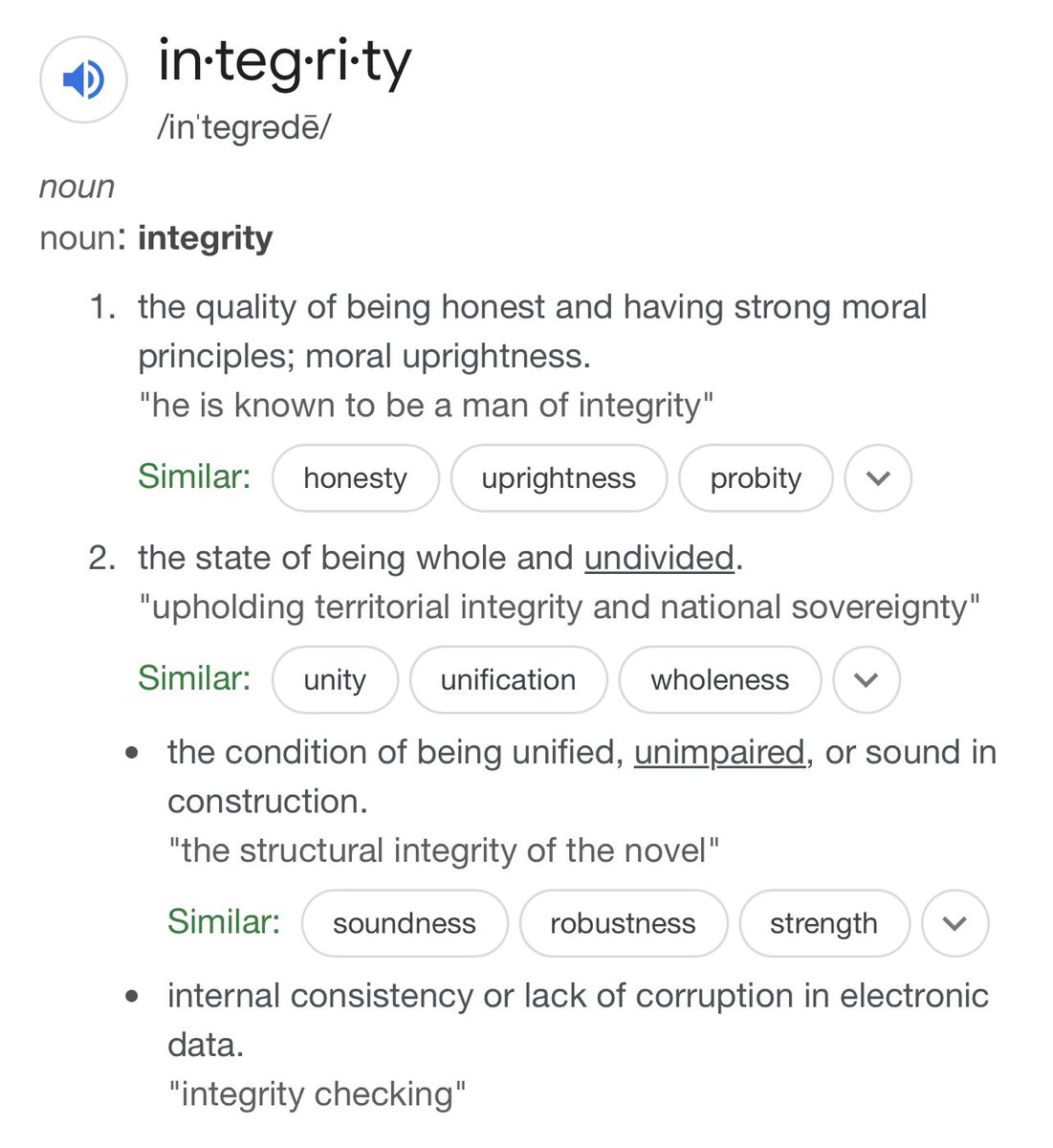 I’ve been focused on the idea of integrity lately. I feel like this term is not always used to it’s potential. When defined as a state of being whole, unified, or sound in construction it is a really useful tool to describe the type of person we are striving to grow into.