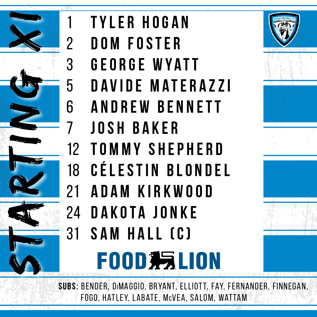 The Starting XI to face Ashland Town FC, presented by @FoodLion. #UpTheBridge 🦁
