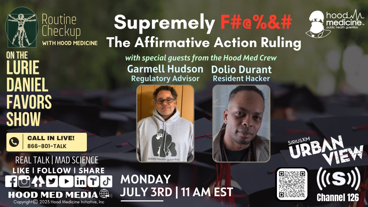 hood_medicine's tweet photo. Come thru on Monday’s #RoutineCheckup for a proper rage fest against the Supreme Court.
@SleuthMedia & Garmell Hudson will be on the mic.
🗓️ Mon 7.3 11 am EST
📻The @LurieFavors Show @SXMUrbanView Channel 126
📞866-801-TALK
@SiriusXM
#LDFShow🎙️
#RealTalkMadScience🗣️⚛️
#PHG🦍 https://t.co/W1Bq2Gdn7g