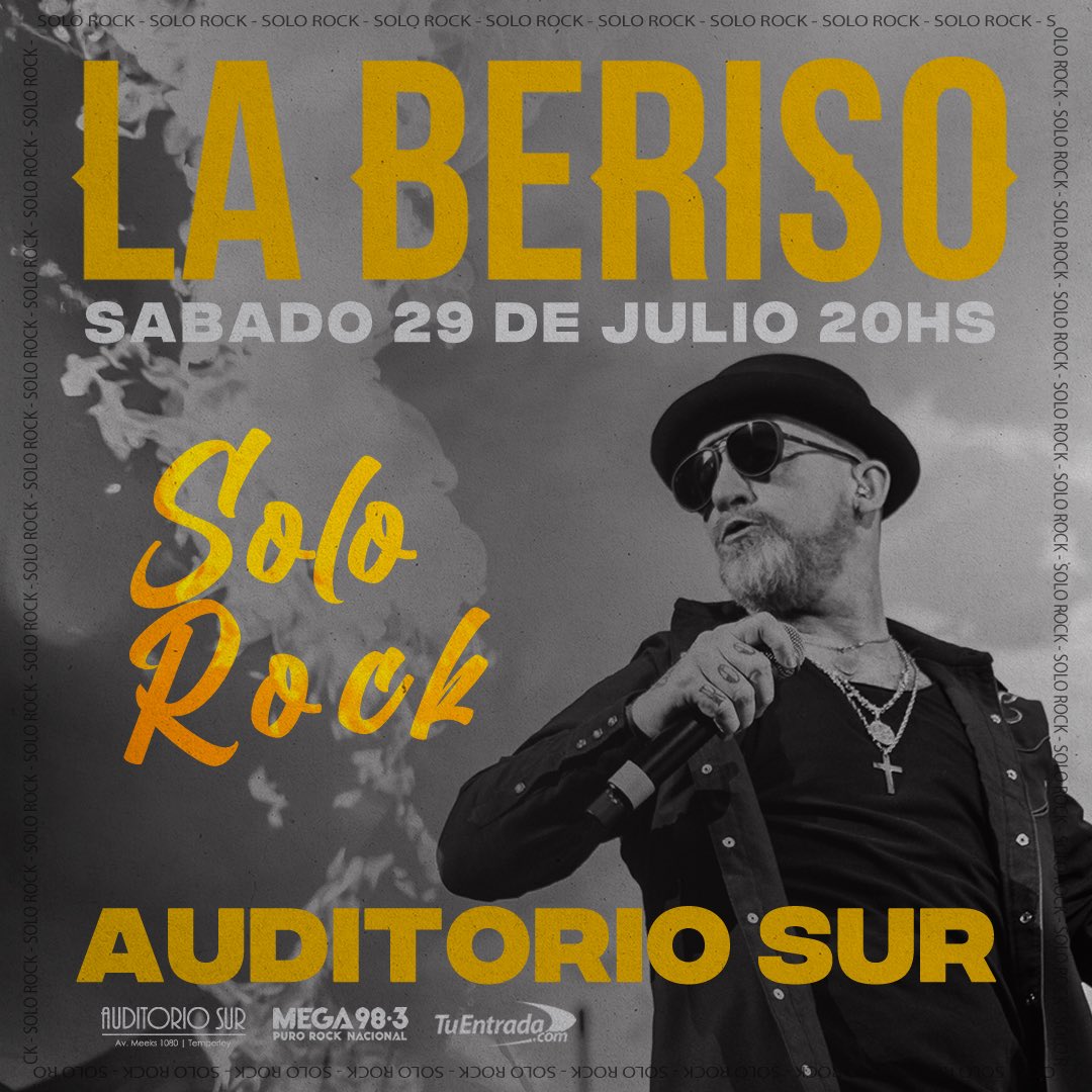 SOLO ROCK
29 DE JULIO 20HS
AUDITORIO SUR

Sábado 29 de julio 20hs
<a href="/auditoriosur/">auditorioccdelsur</a> 
Av. Meeks 1080 Temperley 

Entradas a la venta a partir del lunes 3/7 a las 12 del mediodía en tuentrada.com y en los puntos de venta en efectivo: