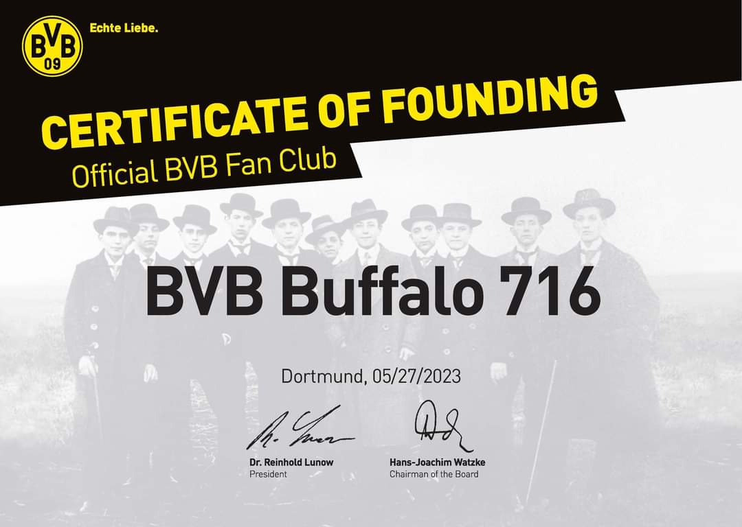 It's official, BVB Buffalo 716 is a new fan club for <a href="/BVB/">Borussia Dortmund</a> ! <a href="/stadtdortmund/">Stadt Dortmund</a> <a href="/Mes_Que/">Més Que</a> <a href="/GermanyNY/">German Consulate General NY</a> <a href="/Bundesliga_DE/">BUNDESLIGA</a> <a href="/Fanabteilung/">BVB-Fanabteilung</a>