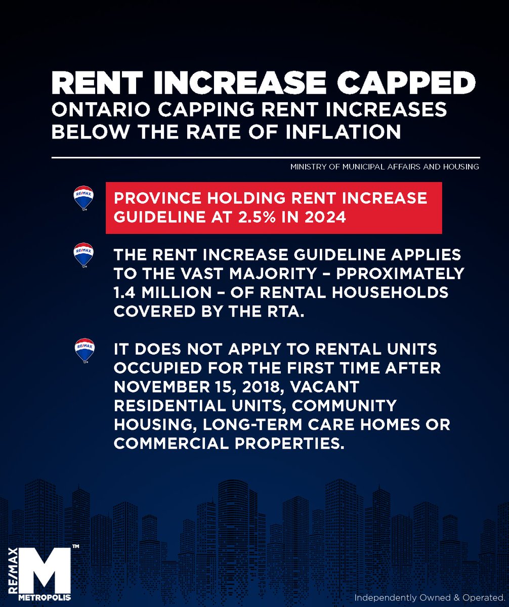 MetropolisREMAX's tweet photo. 📢 Rent Increase CAPPED in Ontario! https://t.co/PoBbJI1Kdu