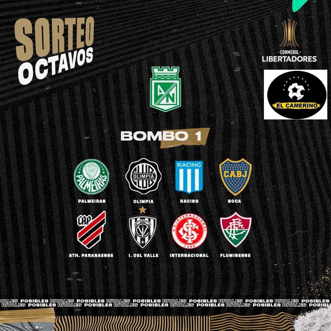 Asì queda el sorteo de octavos en la @Libertadores  en la cual participa @nacionaloficia . Fuente internet para @elcamerino_9 @elcapo711