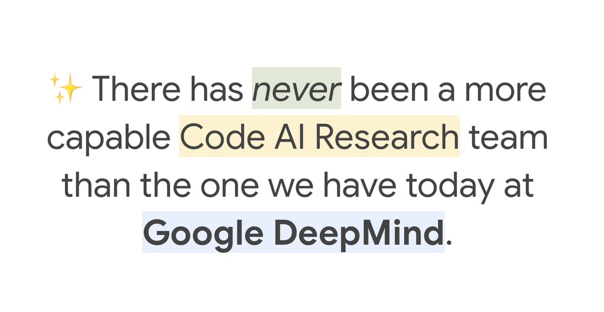 ✨👩‍💻 Our @DeepMind Code AI team delivered a presentation this morning about the work we've done internally and externally—and the path for reinventing what it means to do software development and creative technical work in the age of generative models.

🤖 RL and generative