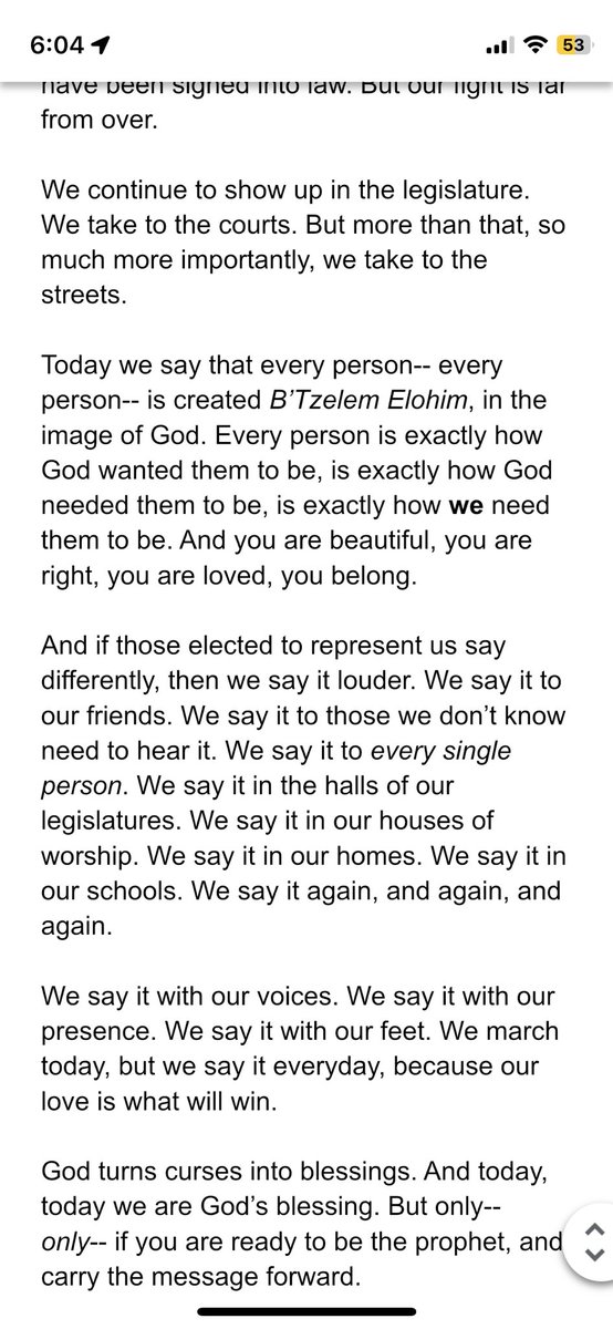 My Torah for this Shabbat, as delivered this past Sunday at #Pride. Because no one can curse a people that God does not wish to curse and our love will always win out. 
❤️🧡💛💚💙💜🩷🩵🤍🤎🖤