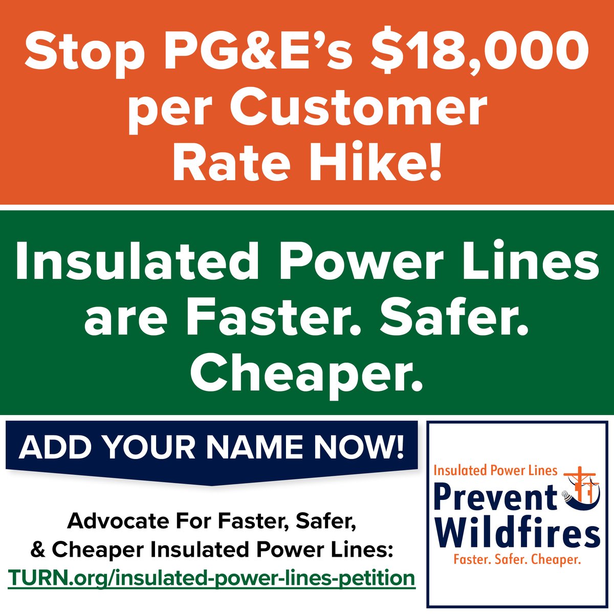 Let’s prevent lining the pockets of Wall Street and costing PG&E customers millions of dollars on top of skyrocketing energy costs. Sign the petition today: TURN.org/insulated-powe…

#turn #pacificgasandelectric #preventwildfires #utilities #fastersafercheaper