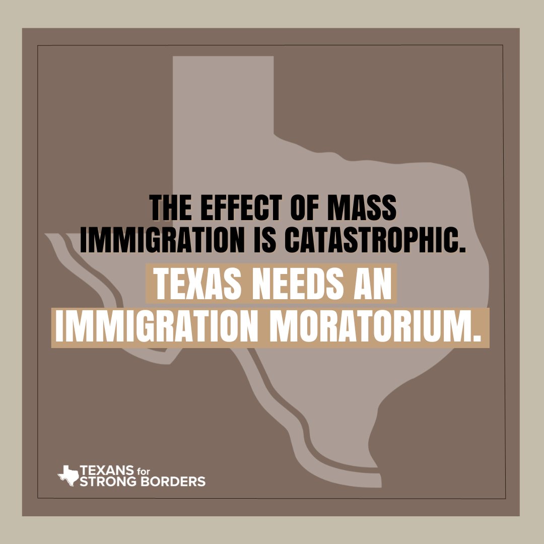 The sick political class favors Open Borders for diversity, 'cultural enrichment', and cheap labor.

Texans have had enough. Citizens deserve an immigration policy that puts their interests first. 

We must close the border and enact an immigration moratorium. #TexasFirst