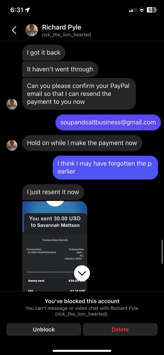 SoupAndSalt's tweet image. Huge scam I ran into on Instagram. I provided the screenshots of the conversation as well as an example of the email you get. #scam #paypal #commissionscam #commissions #art #artistsoninstagram #ArtistOnTwitter