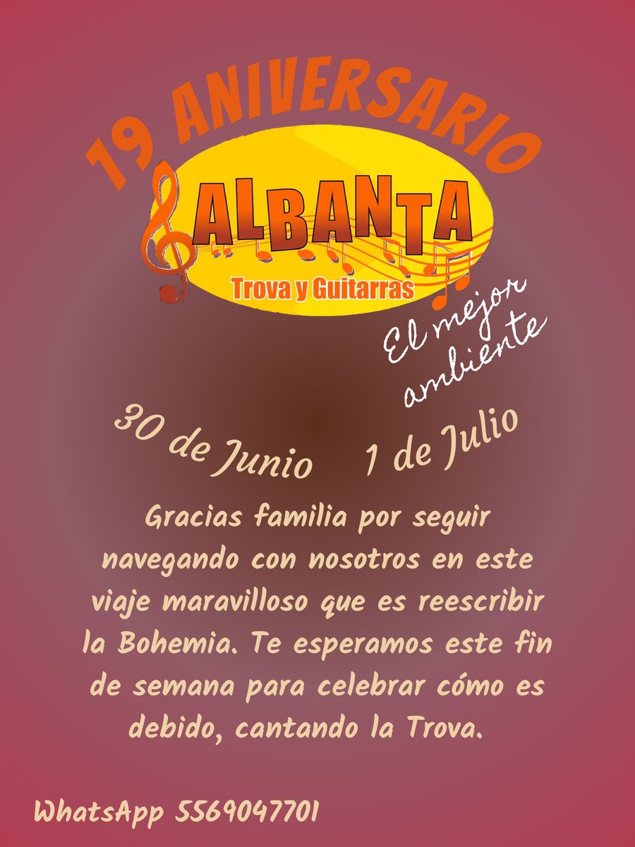 GRACIAS INFINITAS. 

Reserva y ven a celebrar con nosotros. 

#albantacontigo #EscuchaTrova #lomejordelomejor #musicaenvivo #Albanta #aniversario #peñas #trovadores