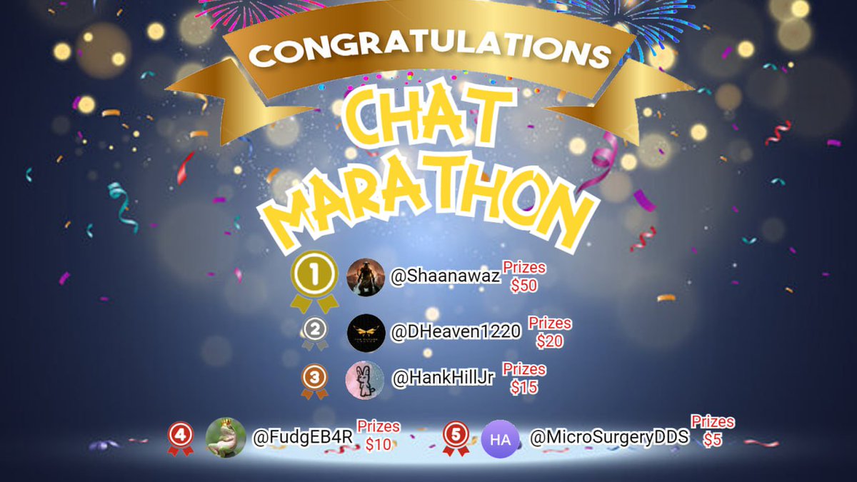 🎉 Chat Marathon Winners Announcement! 🎉

1st : <a href="/Shaanawaz/">vasaya shaan</a>
2nd : <a href="/DHeaven1220/">Dheaven1220</a>
3rd : @HankHillJr
4th : <a href="/FudgEB4R/">FudgEE</a>
5th : @MicroSurgeryDDS

🎊 Congratulations to all the winners! 🎊

#SafariCrush #SFRC #P2E #PlayToEarn #BSC #BNB #Altcoin