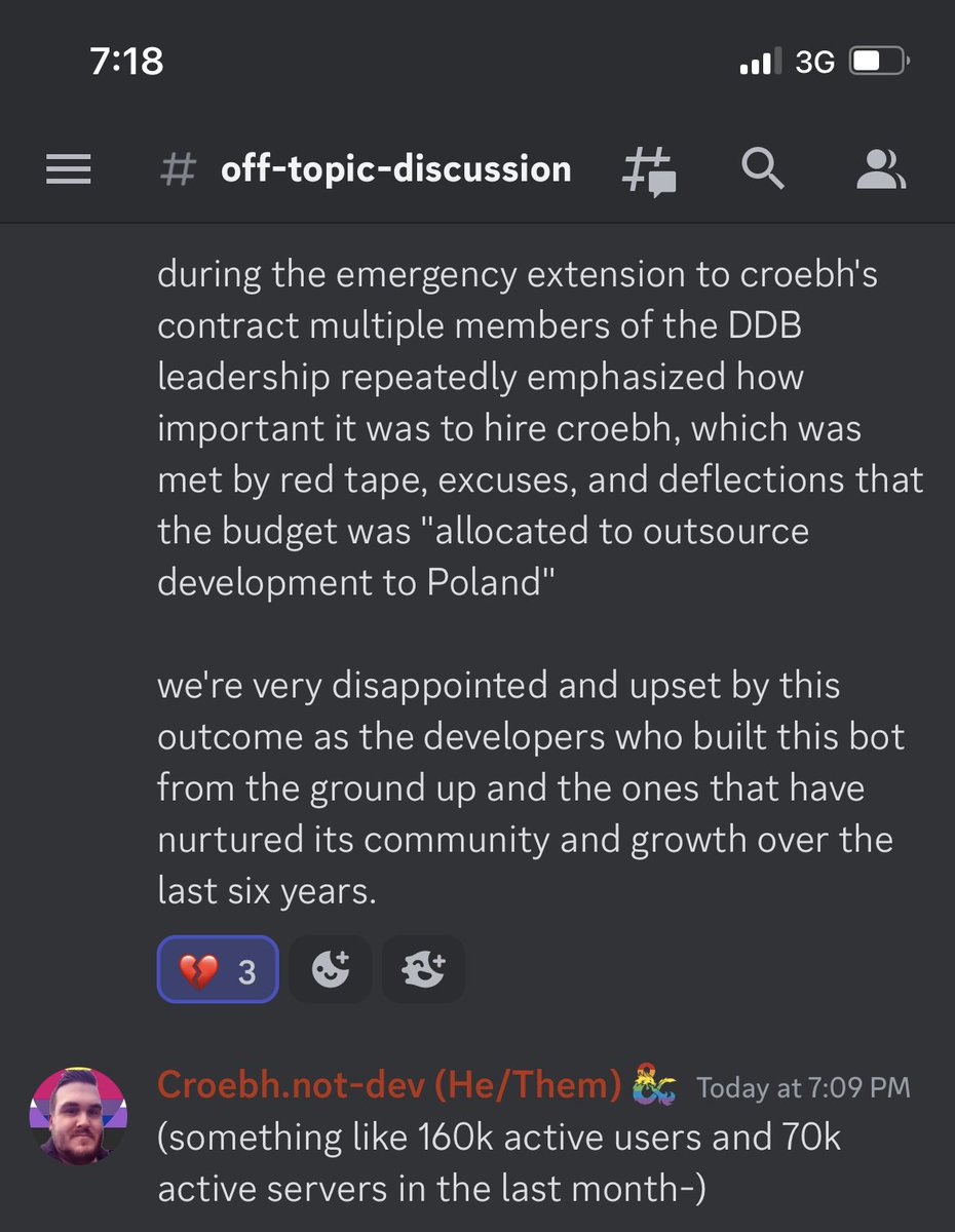 WOTC has decided not to renew the contracts of the Avrae developers after a year of work.

(Avrae is a free Discord bot that supports basically every D&amp;D roll you need, like crits and advantage.)

Looks like they wanted to "outsource to development to Poland".