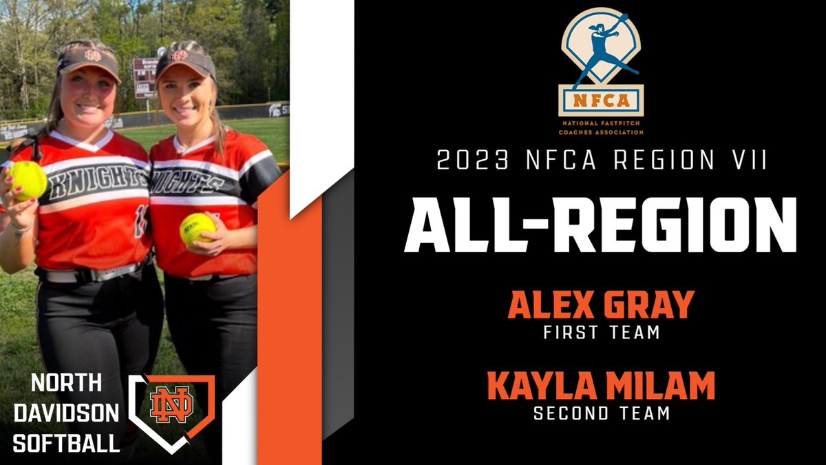 NDBKSoftball's tweet photo. NFCA All-Region selected Alex Gray (first team) &amp; Kayla Milam (second team)!! Congratulations ladies 🥎 https://t.co/N2IlvhN4Be