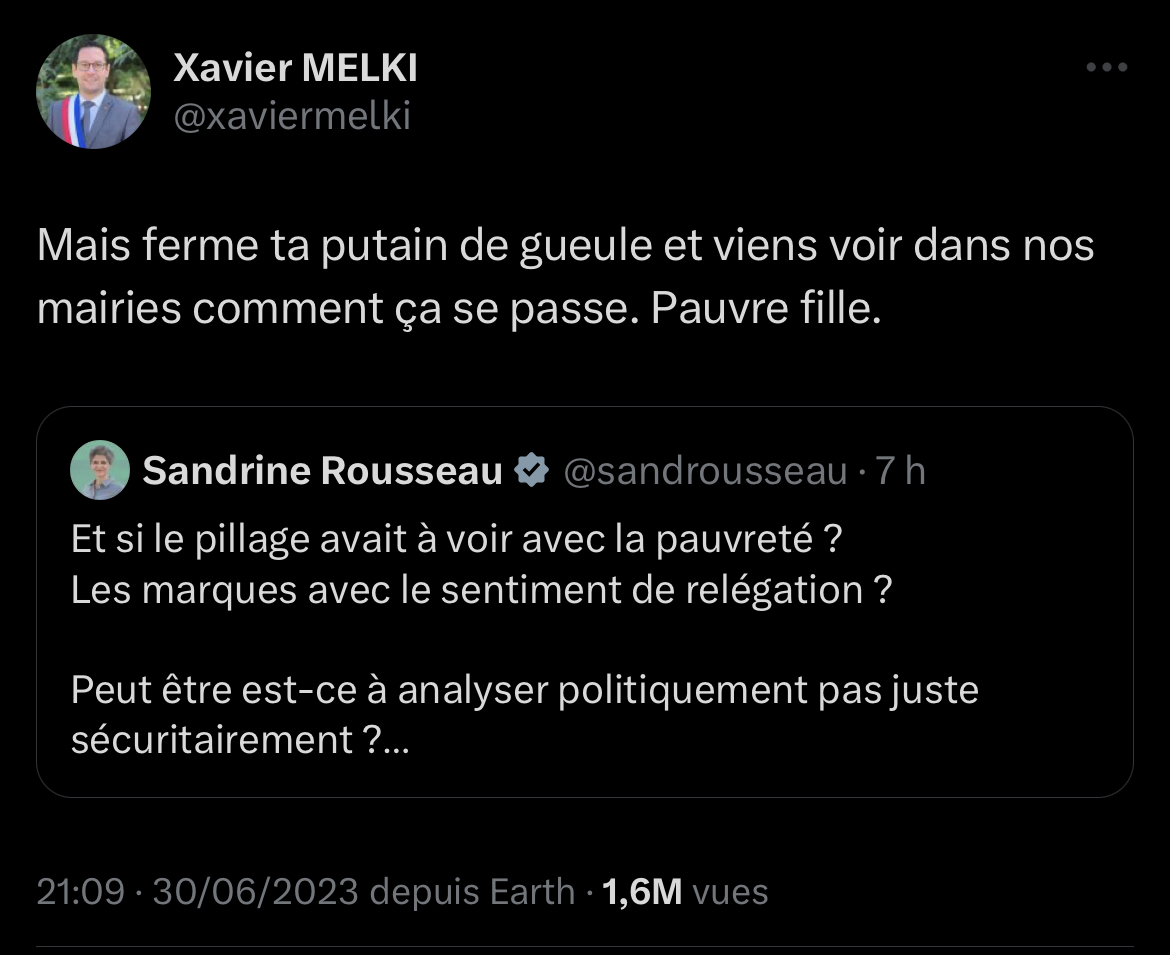 🇫🇷 FLASH | Le maire de #Franconville (95) a violemment insulté Sandrine #Rousseau après ses propos polémiques sur les #emeutes.