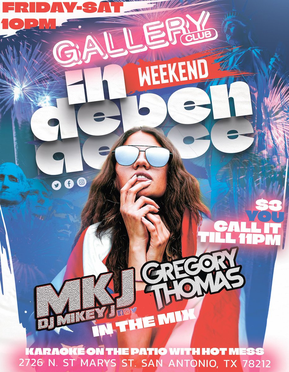 GalleryClub1's tweet photo. Friday &amp; Saturday &amp; Sunday 
Gallery Club 
2726 N ST Mary's Strip.
$3.00 You Call it till 11:00pm.
Fridays DJ Mikey on the inside 
Kj Hot Mess on the patio for Karaoke 
Saturdays DJ GREGORY THOMAS
#galleryclubsa  #stmarysstrip #TheStrip #galleryclub #stmarystrip https://t.co/Sgjzu4sC7f