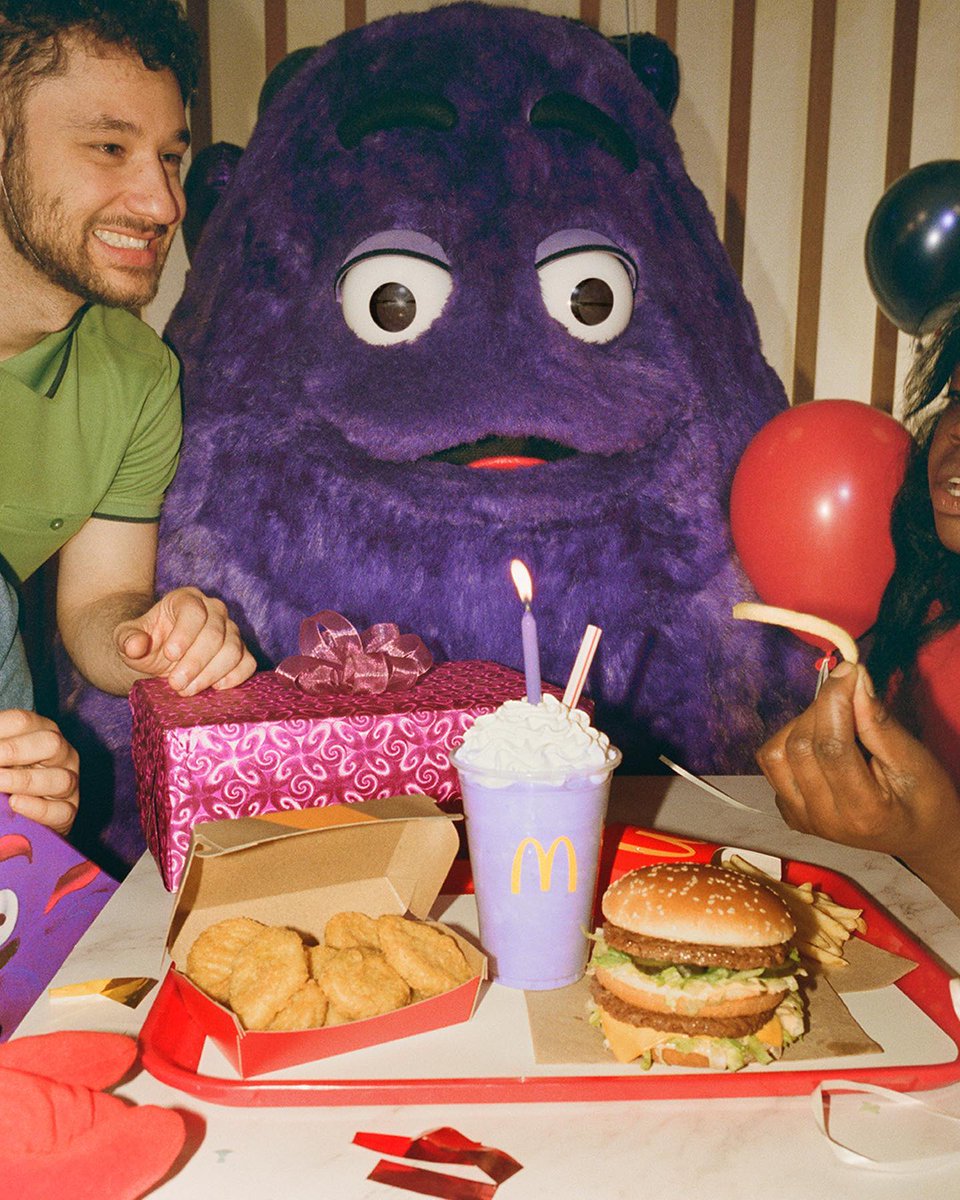 To the person who said Fuzzy looks like #Grimace... I'm not even mad, tbh. 

#happybirthdaygrimace! 🐐 🥳 💜