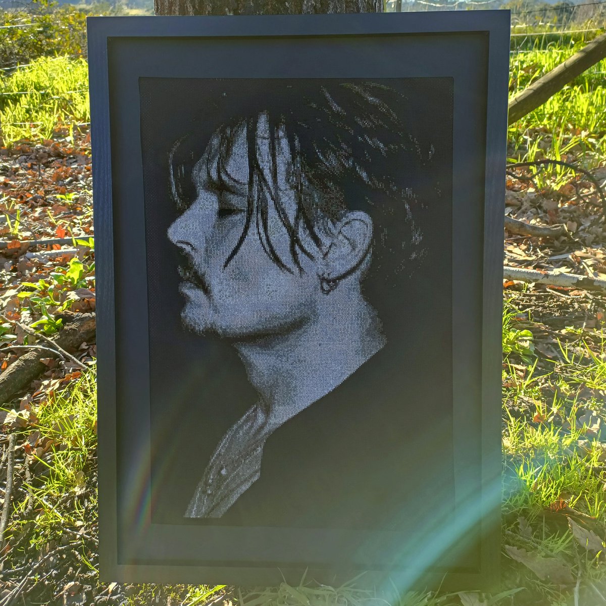 mjeek1988's tweet photo. It's been a YEAR since I finished this. 
From designing the pattern, planning, 24,610 stitches, it was the biggest piece I'd ever taken on.

Still so proud of it 💜

#JohnnyDepp
#JohnnyDeppIsALegend #JohnnyDeppIsASurvivor #crossstitch #portrait #ArtistOnTwitter https://t.co/HyM7N7IxRp