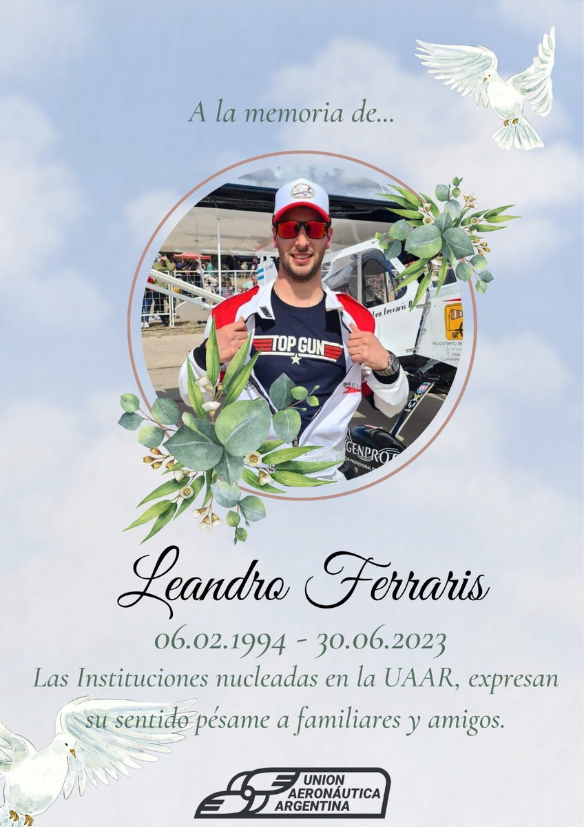La UAAR expresa su profundo pesar por la partida de Leandro Ferraris. Un gran ser humano. Nuestras condolencias para y el acompañamiento de todo la aviación civil a su familia en este momento.