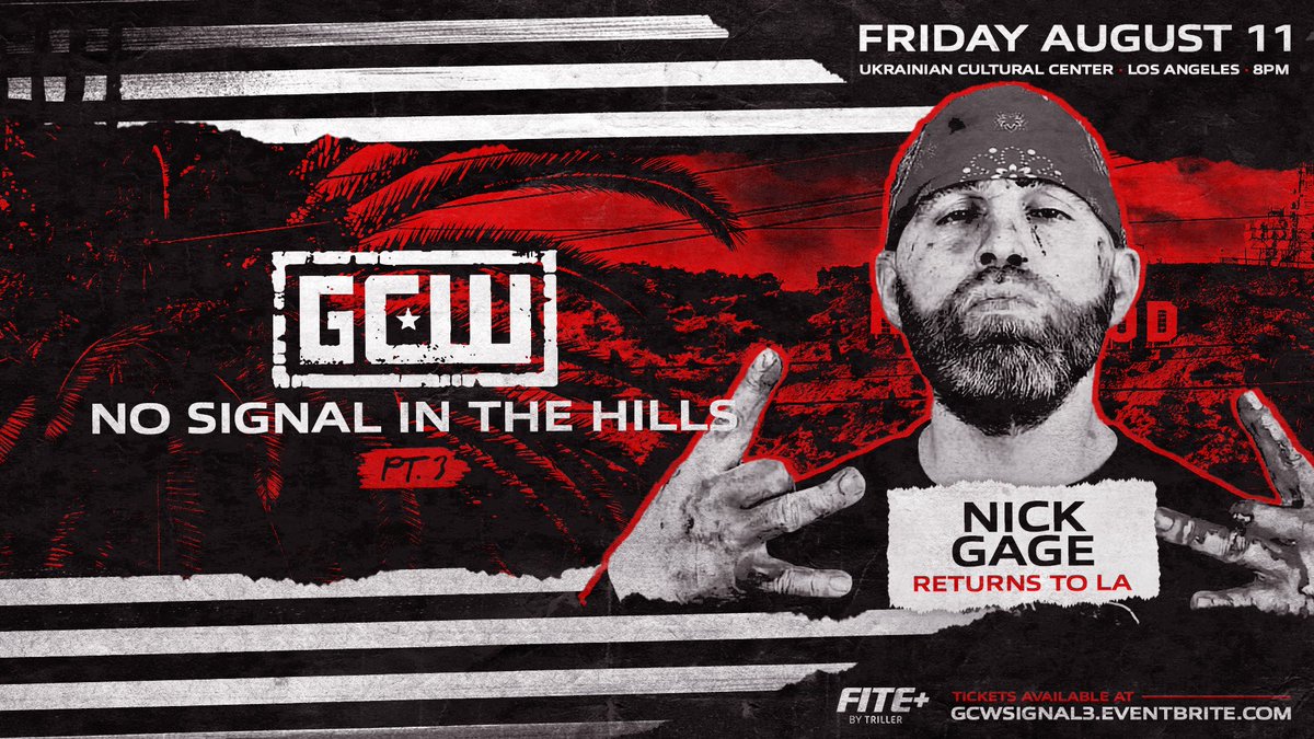 GCWrestling_'s tweet photo. GCW returns to LOS ANGELES on 8/11 for #GCWNoSignal!
Already Signed:
Janela/Sawyer vs The Rejects
Nick Gage
Maki Itoh
Bussy
Masha Slamovich
+more
Get Tix:
https://t.co/HGQArToPy6
Friday 8/11 - 8PM
The UCC - LA
Watch LIVE on @FiteTV+!L https://t.co/3zqTXYNKSD