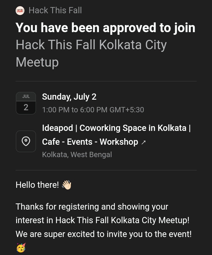 BittEkam's tweet image. Got accepted for @hackthisfall Kolkata Meetup. Welcome to K-city with a bang ✨ Lesssgooooo 🚀🚀
 #HTFMeetups #HTFKolkata.