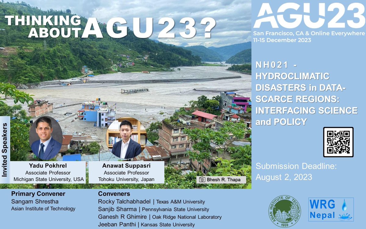 Update: we have two extremely productive researchers as invited speakers. Consider submitting your abstract if your research broadly aligns with hydroclimatic disasters in data scarce region. No geographical boundary. @theAGU #AGU23