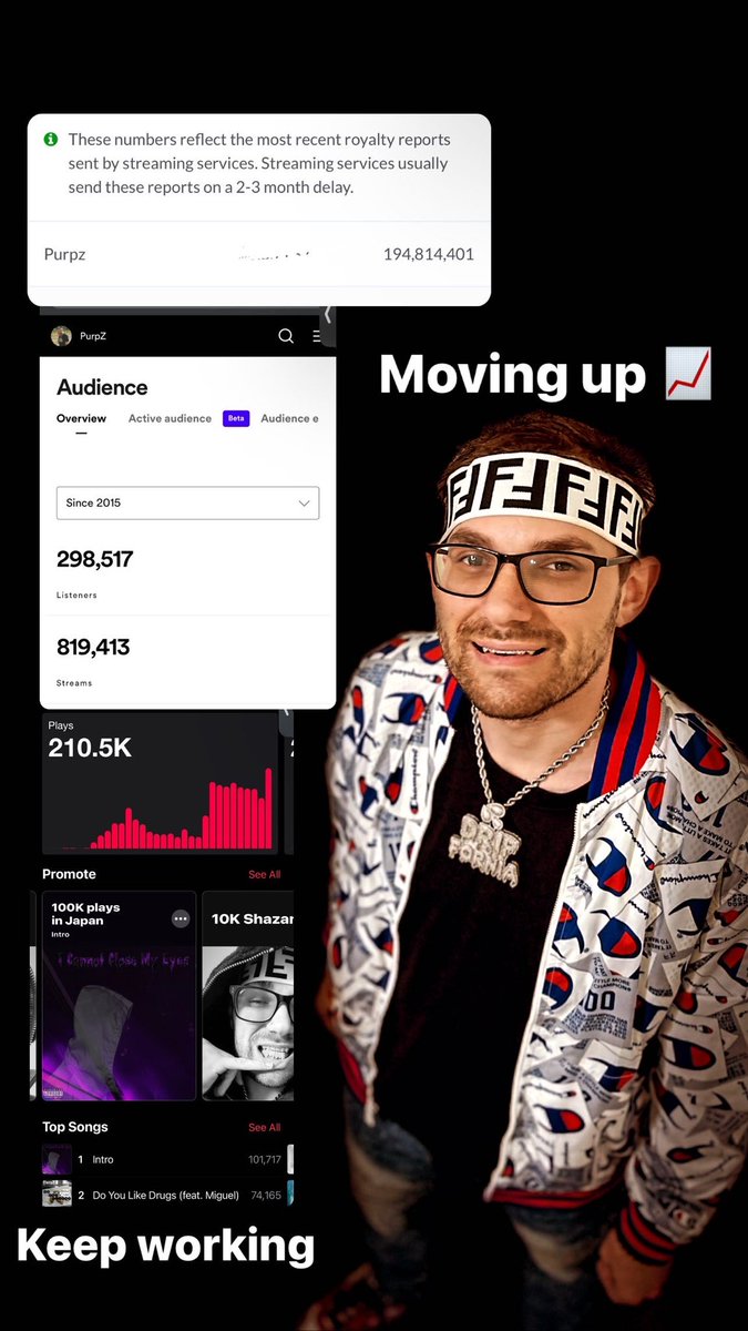 onlypurpz's tweet photo. Passed 1 million streams in 2019 then 70 million in 2022 now I’m at 194 million and counting thank you to whoever is playing the music lol sucks how i get a good amount of streams but I’m horrible at this social media. Help me reach my fans! https://t.co/YfgwrsoAi7