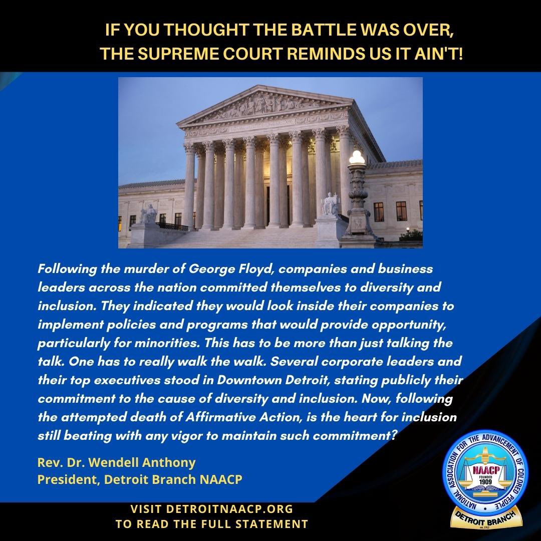 If You Thought The Battle Was Over, The Supreme Court Reminds Us It Ain’t!
Visit detroitnaacp.org to read the full statement.

#AffirmativeAction
#DiversityNoMatterWhat