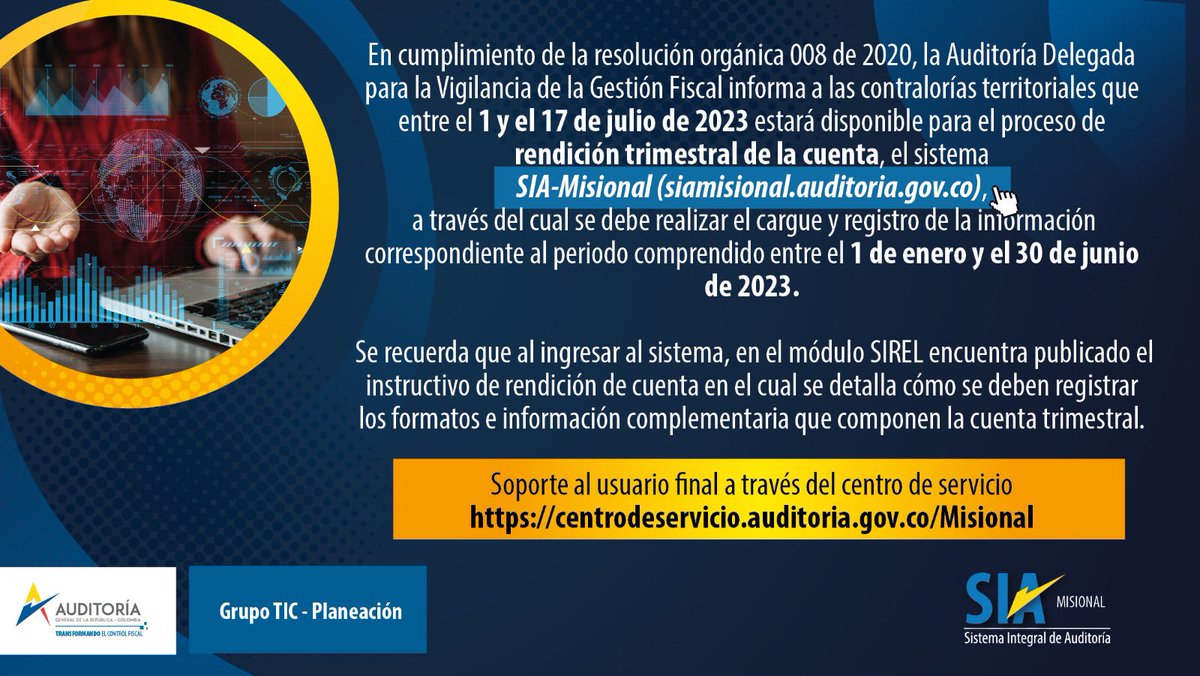AuditoriaGen's tweet photo. #TransformandoElControlFiscal
INFORMACIÓN IMPORTANTE
#ControlFiscalTerritorial
Rendición de cuentas trimestral a @AuditoriaGen👇 https://t.co/tgkX5kuKdh