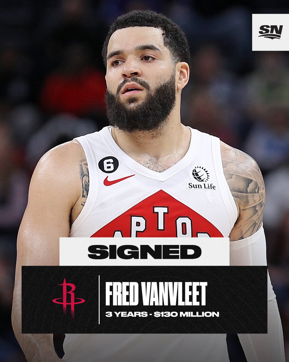 Sportsnet's tweet photo. Fred VanVleet has agreed to a three-year, $130M deal with the Houston Rockets, per @wojespn. 👀 https://t.co/e1iou7jQ22