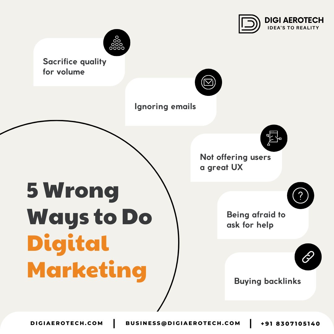 🚫📵 Avoid these 5 wrong ways to do digital marketing! Digi Aerotech is here to guide you towards success! 💡🚀

#DigiAerotech #DigitalMarketingMistakes #AvoidCommonMistakes #DigitalMarketingTips #BusinessSuccess #Innovation