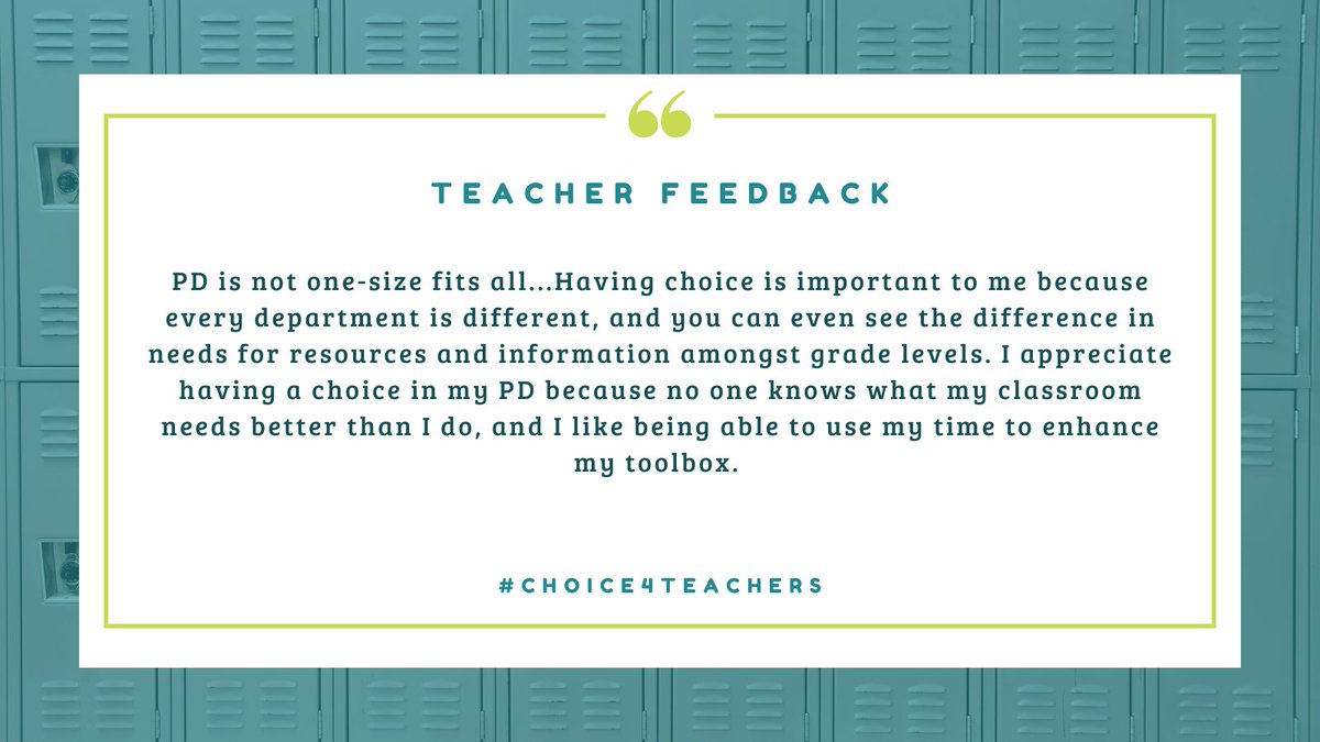 CHOICE teachers use their funds to expand their knowledge and their skillset, selecting PD aligned to their personal experience and professional aspirations. #choice4teachers