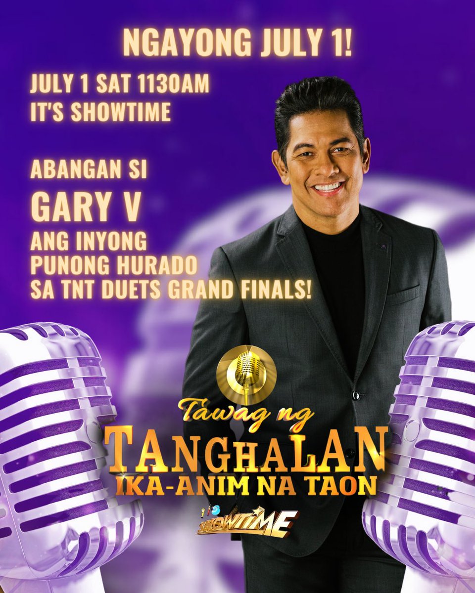 manila_genesis's tweet photo. TODAY 1130AM na July1 SAT!! 
Abangan si Punong Hurado @GaryValenciano1 sa @TNTABSCBN Duets GRAND FINALS only on @itsShowtimeNa !! GOD BLESS sa mga Grand Finalists!!
#GARYVonTNT
#GARYVitsSHOWTIME
#IbaAngSayaSaShowtime
#TawagngTanghalan https://t.co/tGi3UtBydy
