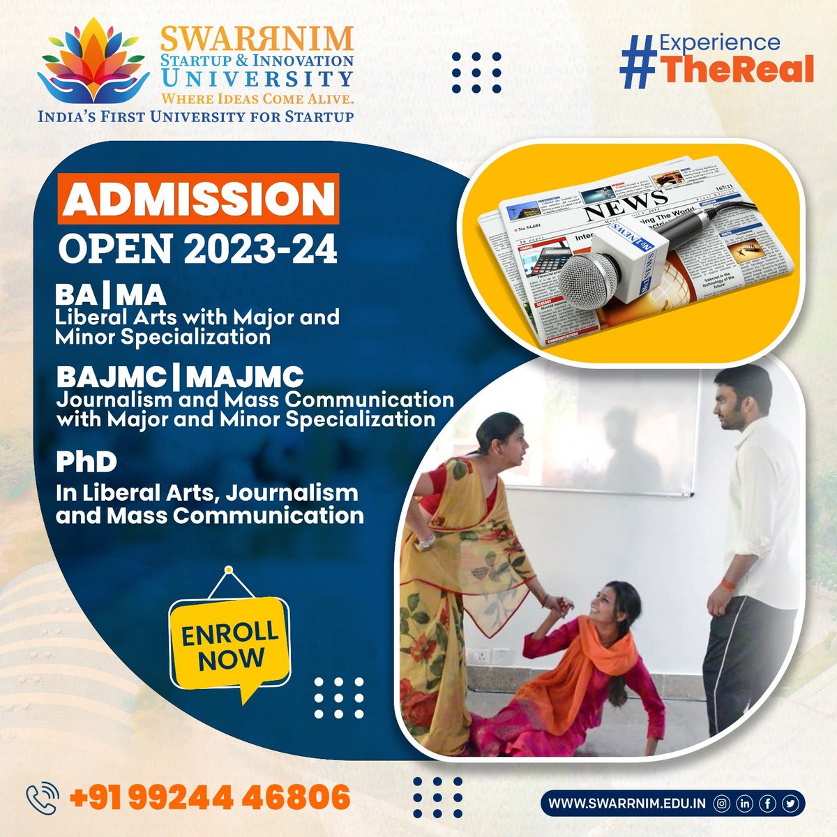 drshashibhagat's tweet photo. #LeadToLearn: Start you knowledge and skill based professional learning in Liberal Arts, Journalism and Mass Communication at @SwarrnimUni , India’s First University of Startup Where Ideas Come Alive.
#startu #Entrepreneurship #media #liberalarts https://t.co/17bjgtZtYf