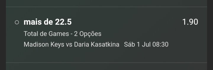 WTA de Eastbourne 🎾

📶 MADISON KEYS VS DARYA KASATKINA

📳 MAIS DE 22,5 GAMES

💰 1U

#TIPS #TENNISTIPS #WTATIPS