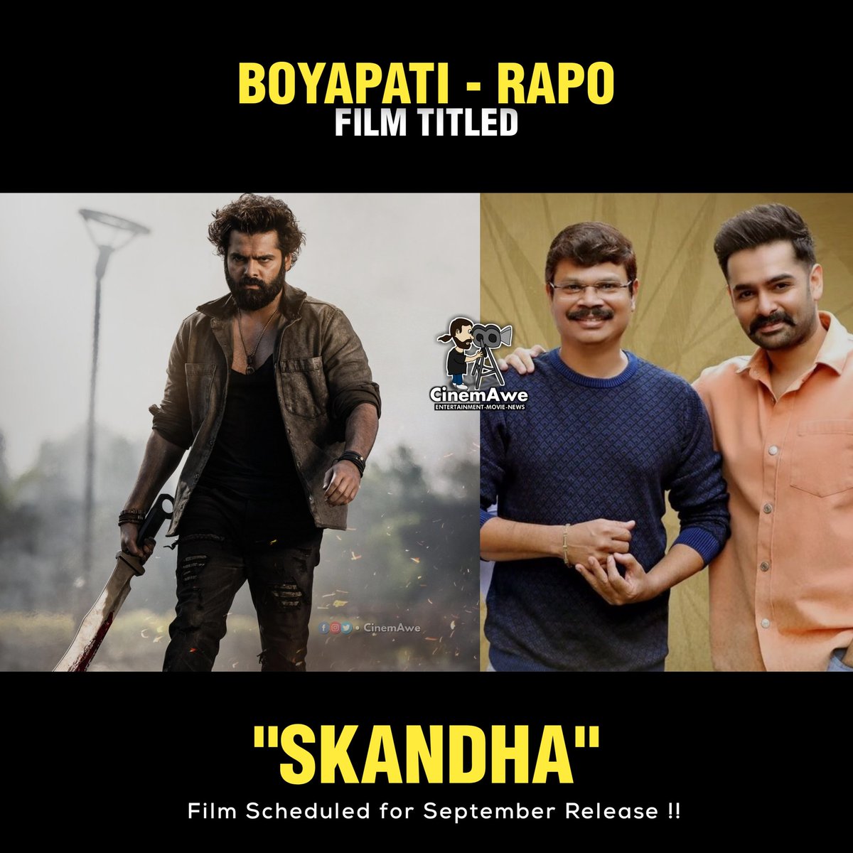 #Skandha- An Ultra Mass Entertainer 🔥🔥💥
Official Announcement Very Soon..

#BoyapatiRAPO #RamPothineni #SreeLeela #BoyapatiSrinu