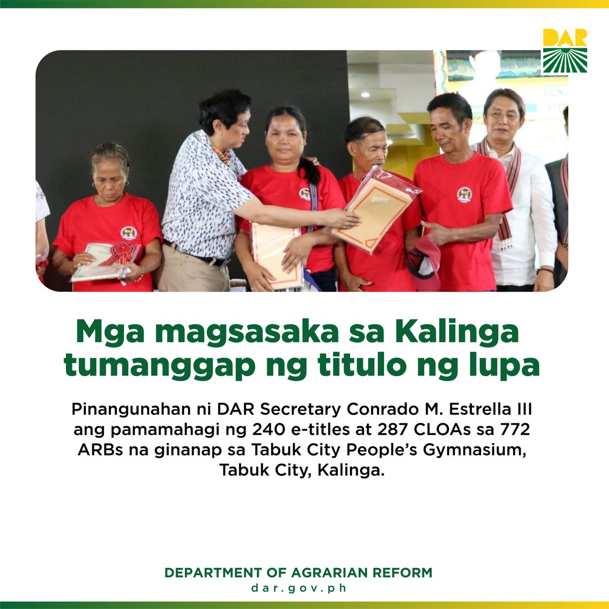 dargovph's tweet photo. Sa naturang kaganapan, inihayag ni Secretary Estrella III na ang New Agrarian Emancipation Act ay lalagdaan ng Pangulo bilang batas sa Hulyo 7 ngayong taon. Basahin: https://t.co/soPHe1Qi20 #LandTenureSecurity #SupportServicesDelivery #AgrarianJusticeDelivery #AgrarianReformPH https://t.co/3mIfKq5vYw