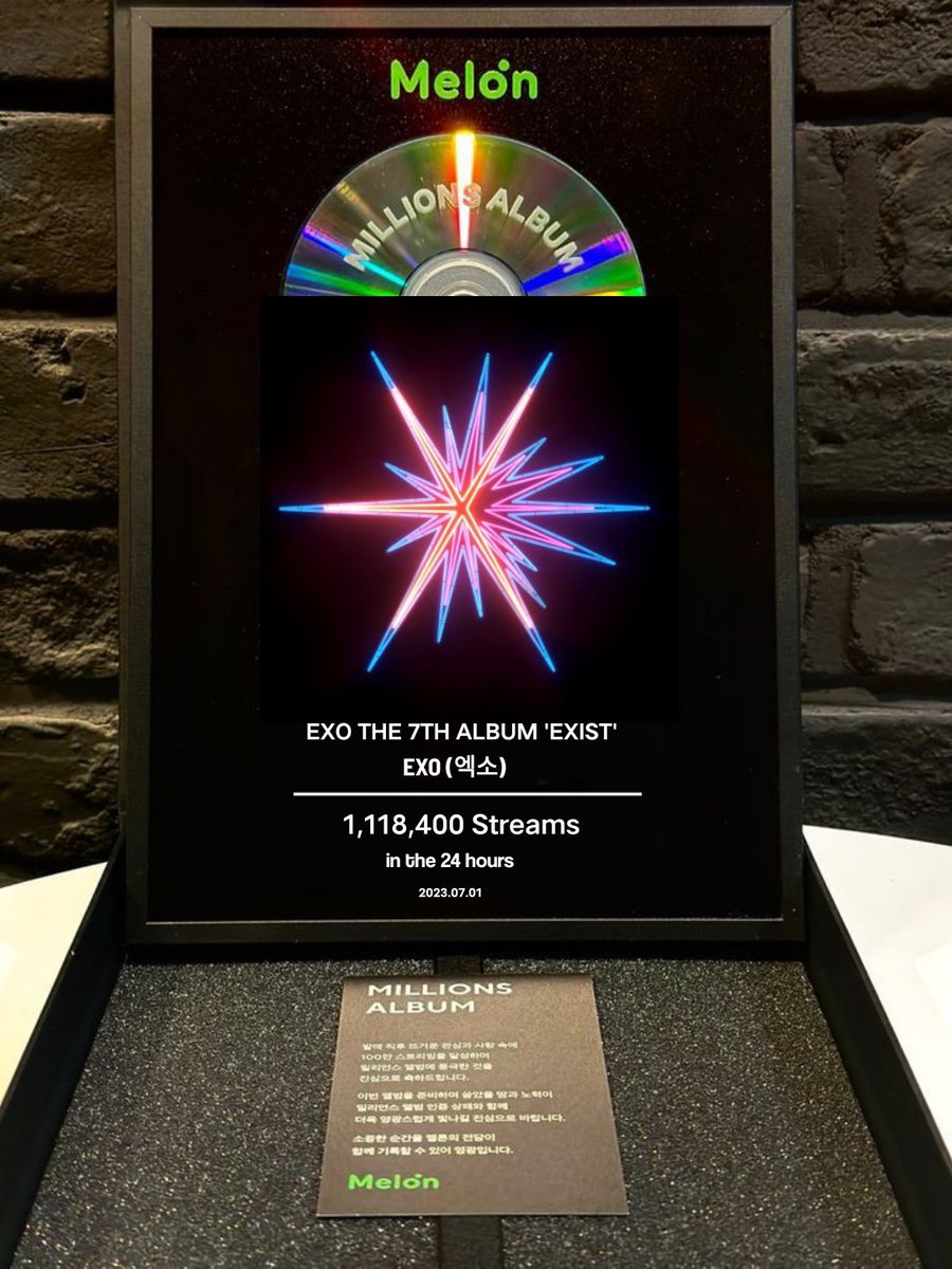 Congrats kings! EXO will receive 'Million Album Plaque' from Melon !! 

* Much Time is Left the Streams for 24 hours isn't over yet !! 🔥 This pic is just to show !!