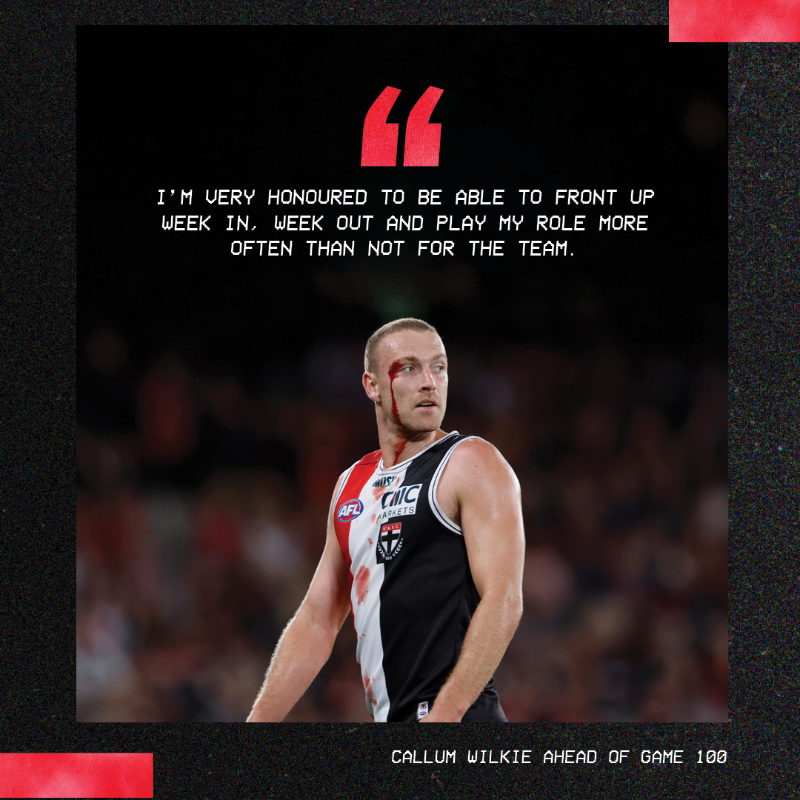 stkildafc's tweet photo. "𝙊𝙣𝙡𝙮 𝙜𝙤𝙤𝙙 𝙥𝙡𝙖𝙮𝙚𝙧𝙨 𝙙𝙤 𝙞𝙩 𝙩𝙝𝙚 𝙝𝙖𝙧𝙙 𝙬𝙖𝙮."

They were the words said by fellow rookie and No. 44 Stephen Milne just moments before Callum Wilkie's debut game.

But four years and 100 consecutive games on, the history-making Wilkie is making it look easy.