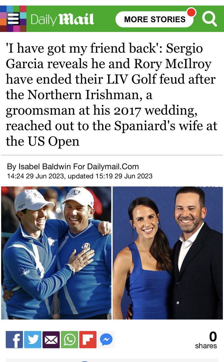 Sergio Garcia reveals he and Rory McIlroy are back together again. I don’t realize Rory had such long hair, but he does look nice in his blue dress. https://t.co/rkEJNHyu91