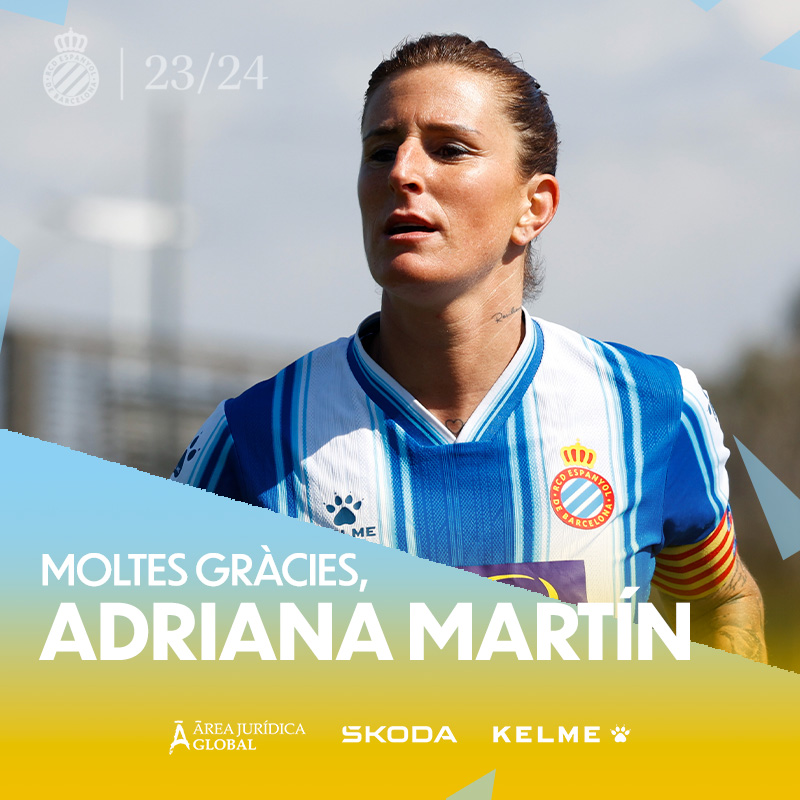 RCDEFemeni's tweet photo. 👉 Adriana Martín no seguirà com a jugadora de l'Espanyol
La davantera posa fi a la seva segona etapa al conjunt blanc-i-blau
💙 Molta sort en el futur, @10adrianamartin! 
#RCDEFem