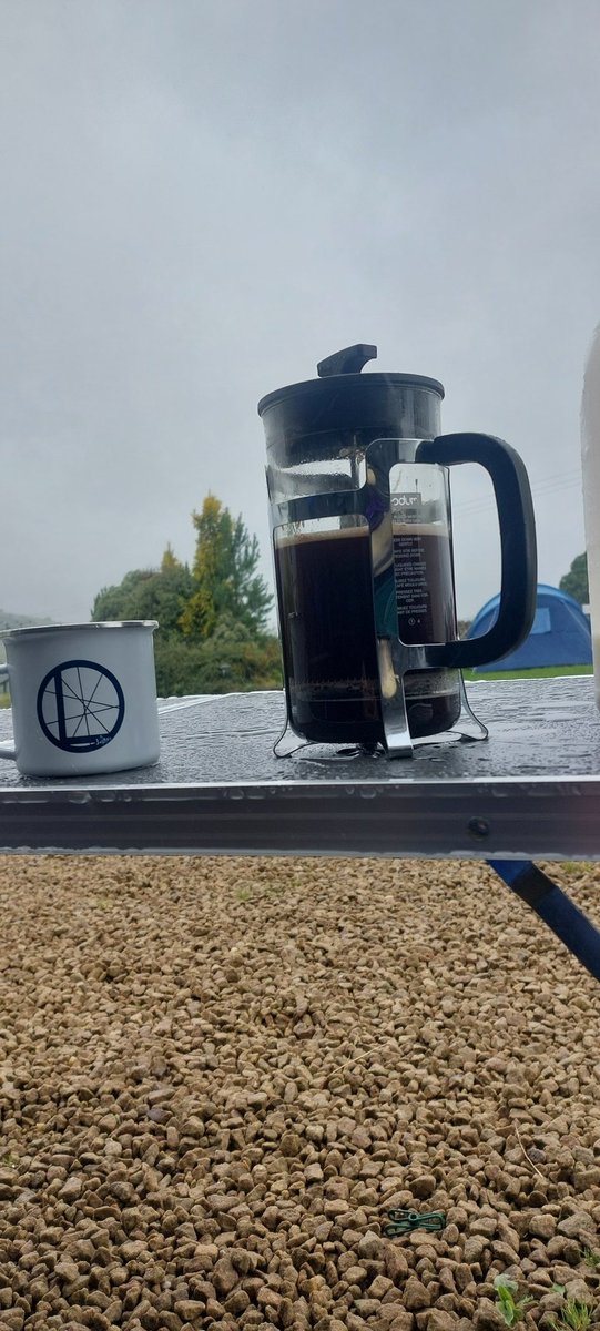 Wet, windy and misty #coffee #vanlife this morning, coffee is good though