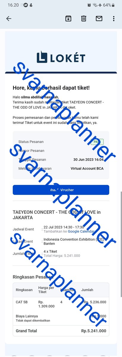svarnaplanner's tweet photo. WTS want to sell tiket konser

Taeyeon Concert - The Odd Of love in Jakarta

Ready
CAT 5B - 1 tix
Price by DM

✅️ bisa payment via tokped/shopee HTM + FEE + 7% (admin) 
✅️ Proof lengkap request by dm
✅️ Transaksi jam 16.04

Wtt wts wtb
#TAEYEONCONCERT_TheODDOfLOVE https://t.co/rpvXUn44mh