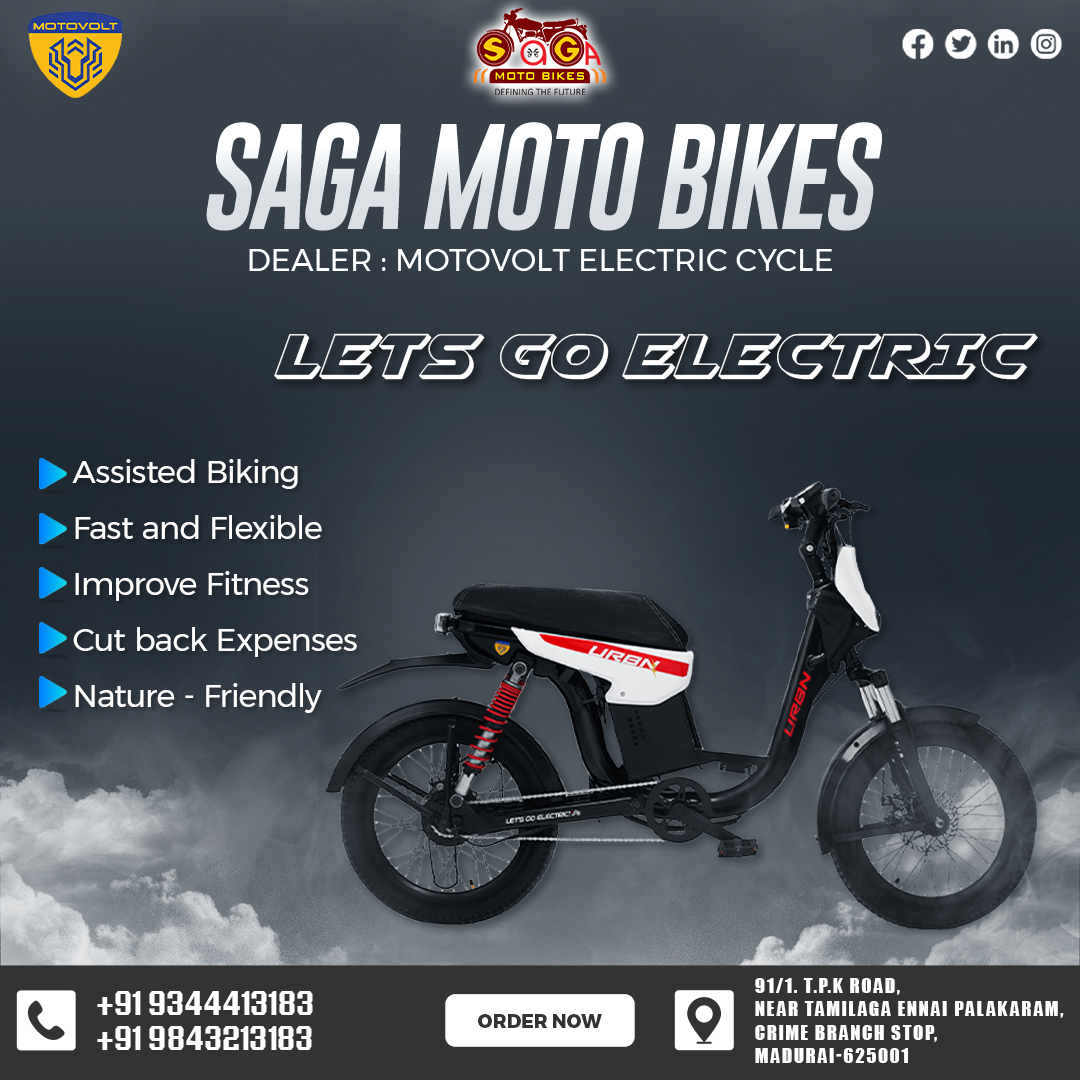 Lets Go Electric - Motovolt Electric Cycle - Saga Moto Bikes #batterycycles #electric #ecycle #bicycle #premiumelectric #cycle #hum #madurai #dealer #pedalassistmode #premium #EnergyStorage #trending #hot #sale #assistedbiking #fastandflexing #urban #improvefitness #ecofriendly