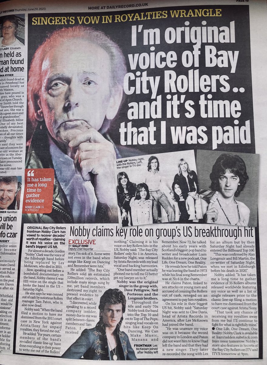 LiamRudden's tweet photo. A big shout out to the team at the @Daily_Record for covering the release of the first edition of #OneLifeOneDreamOneReality which features #BayCityRollers’ original singer Nobby Clark. Have a listen. Subscription required. Click https://t.co/igNy1eXLP4 https://t.co/W1DMK8STlg