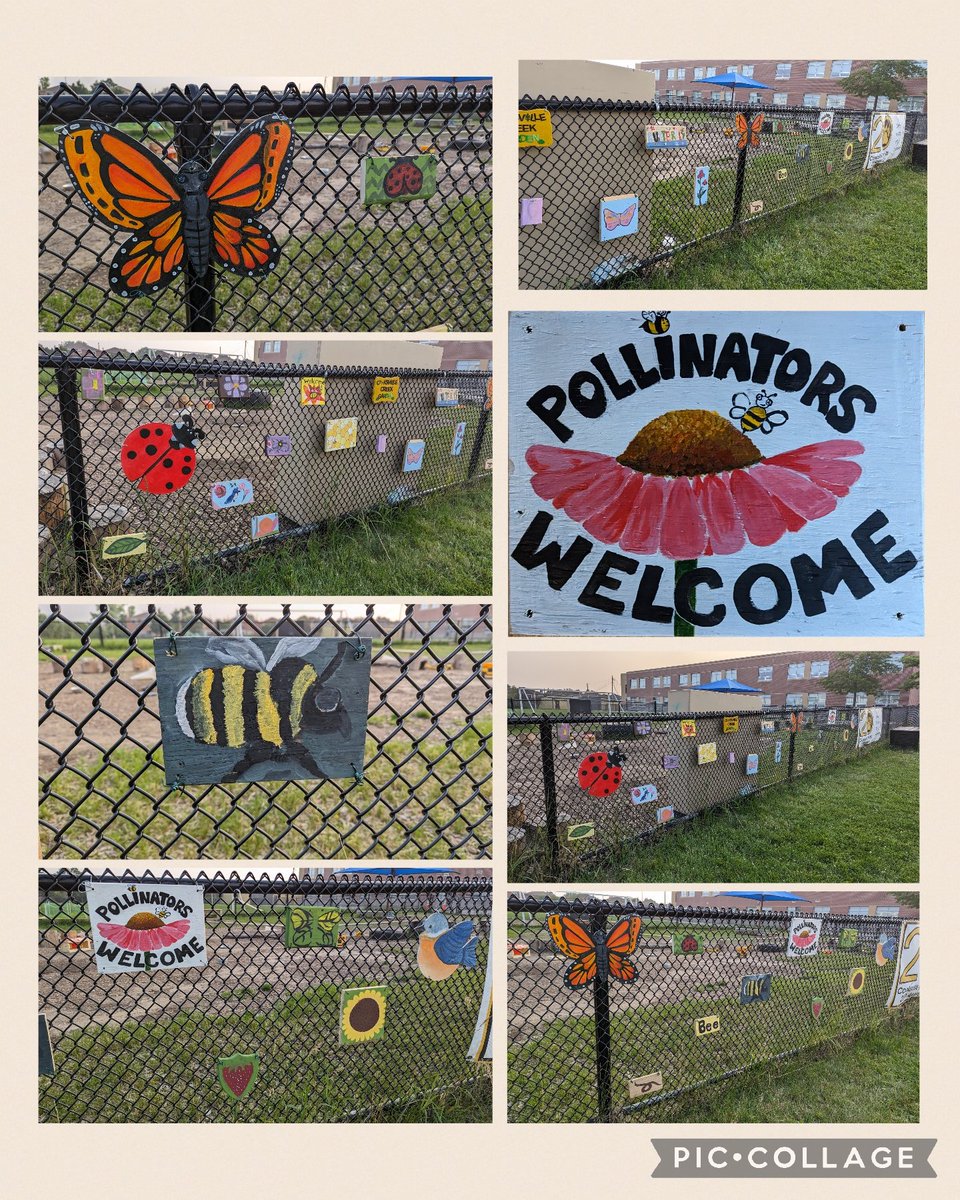 Student art on display in the garden @Cooksvilleps 
 
@PDSB_eco @EcoSchoolsCAN @EcoSpark_Env  @peel21st @PeelArts1 
#outdoorart #schoolgardens #pollinators #childrensgarden