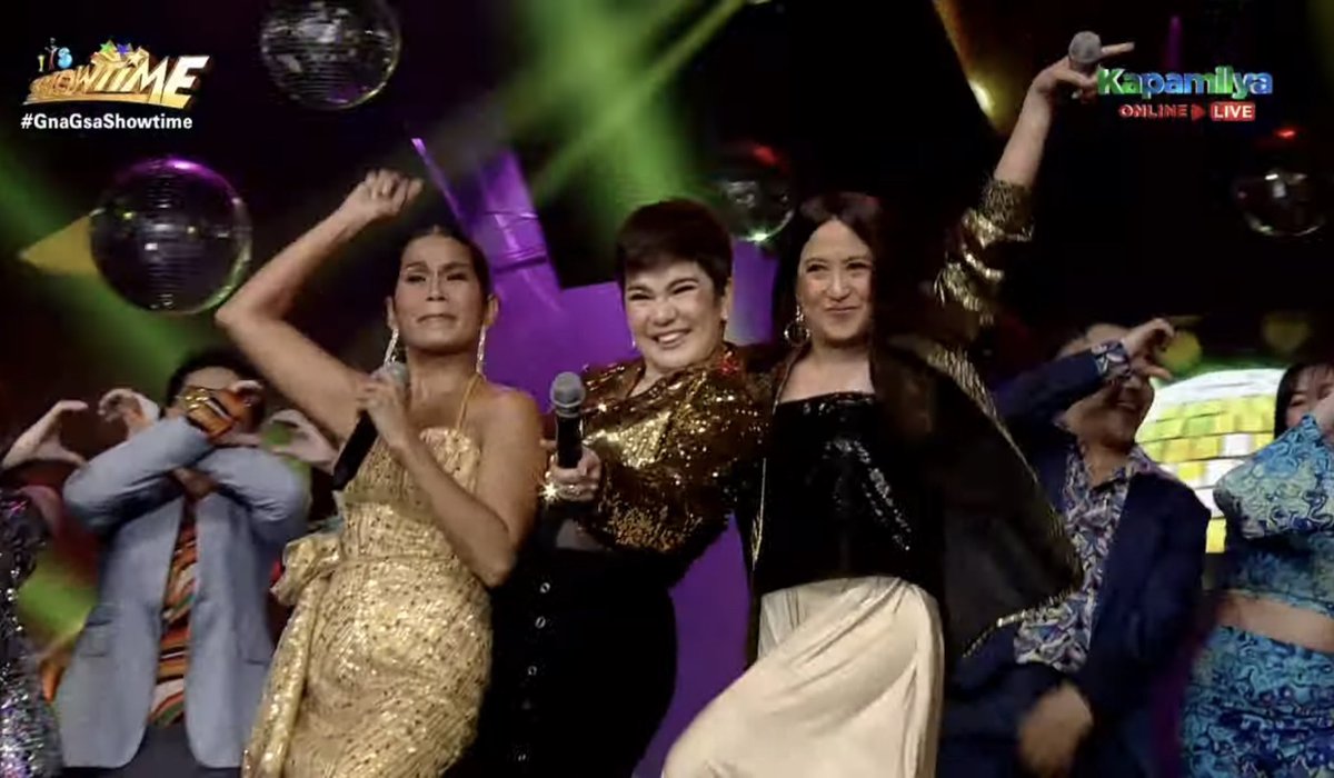 ABSCBNpr's tweet photo. Kapamilya stars Belle Mariano, Alexa Ilacad, Jolina Magdangal, Chie Filomeno, Erik Santos , and Kapuso stars, Sanya Lopez, Rodjun and Rayver Cruz, Pokwang, and Barbie Forteza join the celebration in #GnaGsaShowtime https://t.co/YkbvHgYyuz
